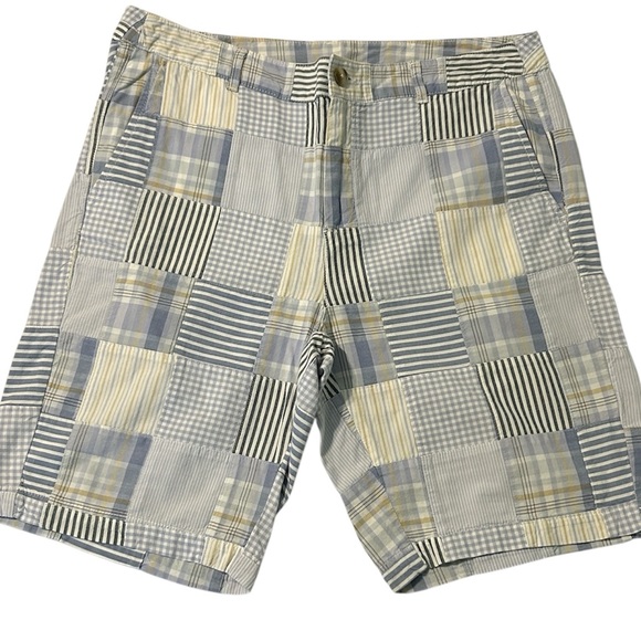 L.L. Bean Pants - L.L. Bean Patchwork Plaid Shorts Blue, white tan size 12 favorite fit cotton